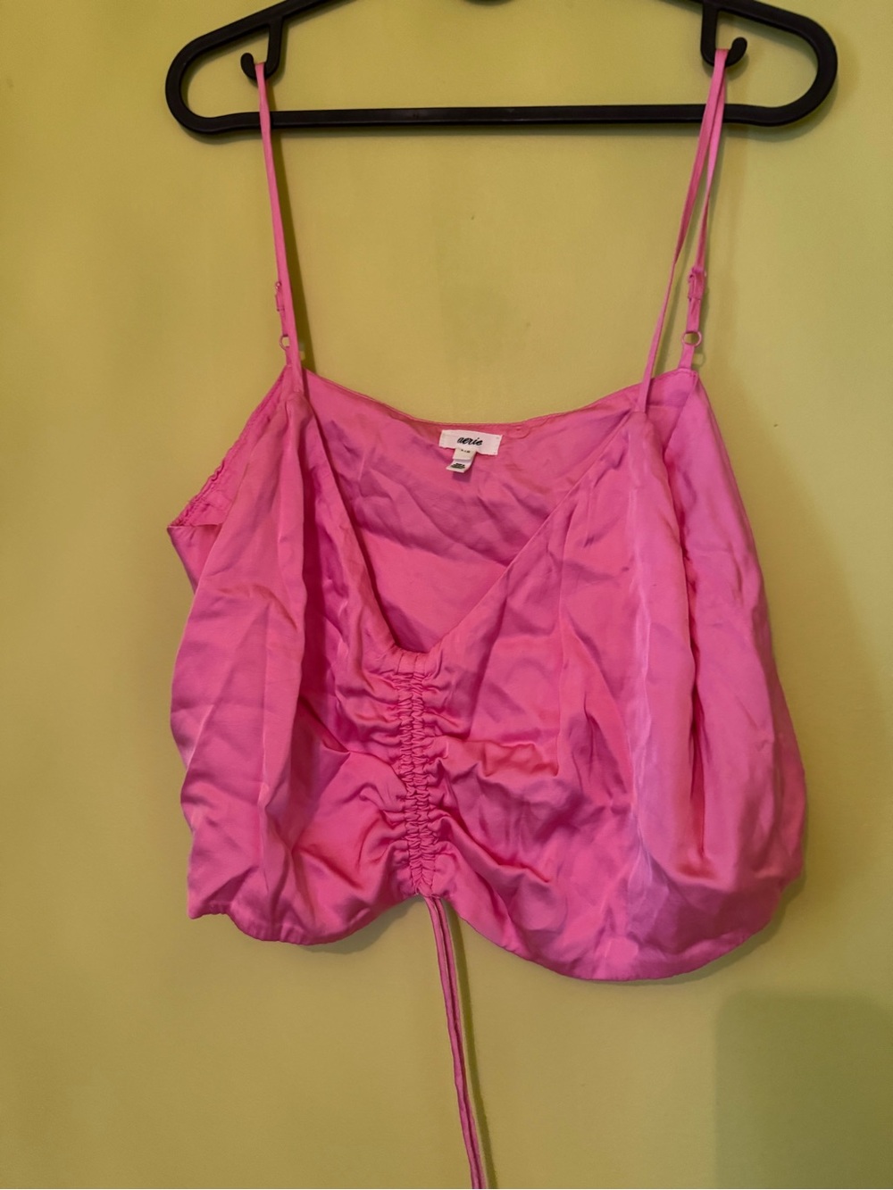 Pink Satin Aerie Tank Crop with tie front
